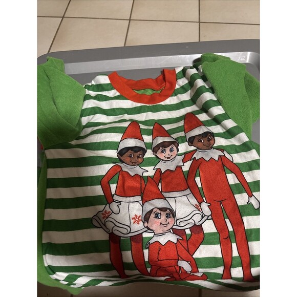 Elf on the Shelf Pajama Set Top & Pants - M (8/10) Green Red & White Unisex Kids - Picture 1 of 4